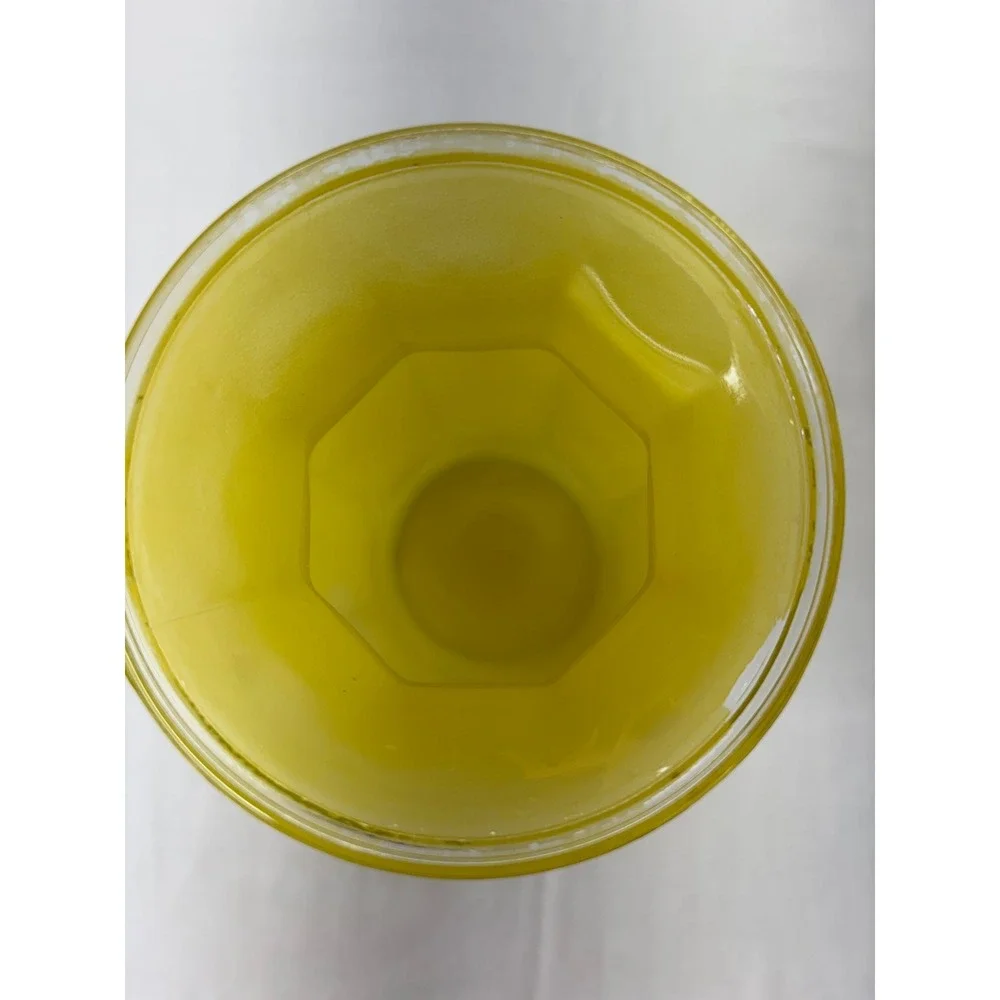 Vintage GGG Frosted Yellow Glass Paneled Vase Flared Rim 8